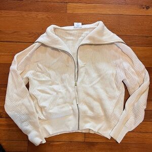 Women's Cream Zip-Up Sweater